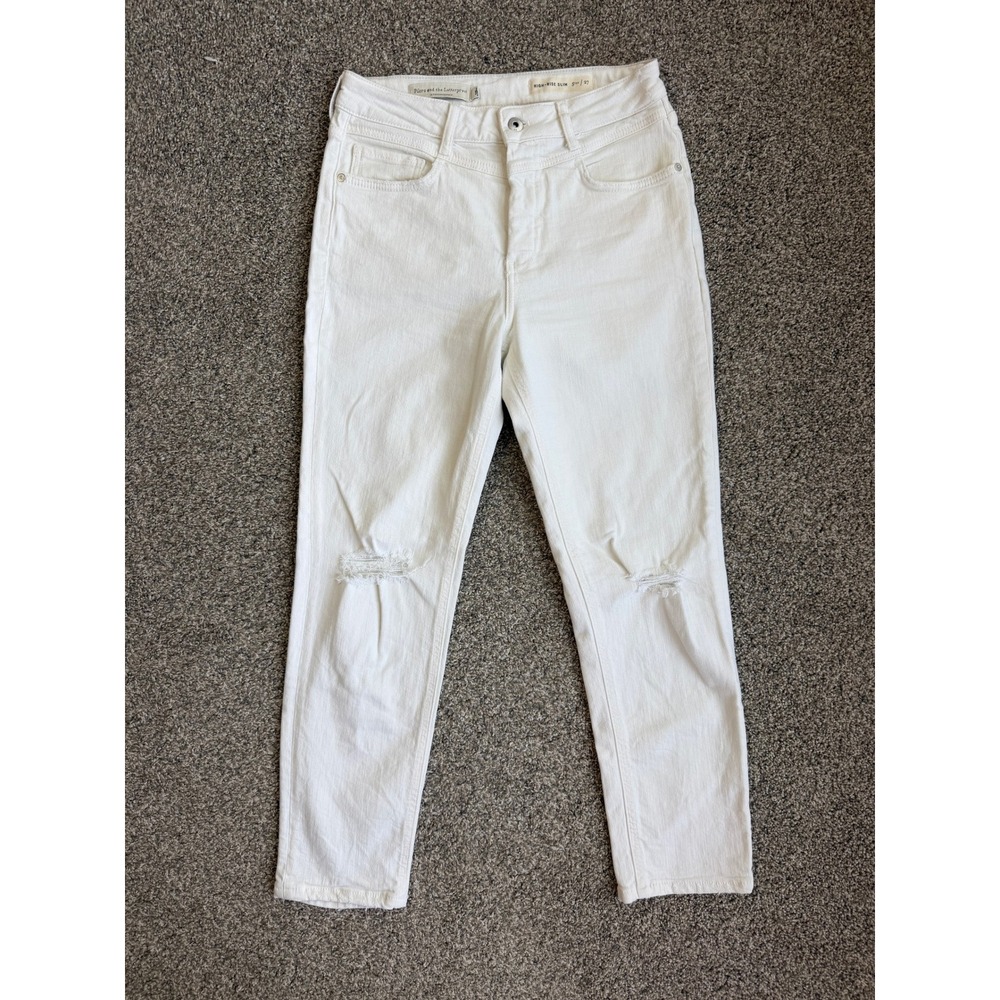 Pilcro and the Letterpress High-Rise Slim Distressed White Straight Leg Jeans 27